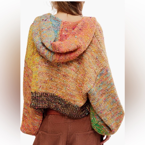 Free People Vibe Check Rainbow Multicolor Hoodie. Hooded knit cardigan. Small - Picture 10 of 10
